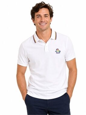 Original Penguin Pride Rainbow Trim White Polo Shirt Men’s M